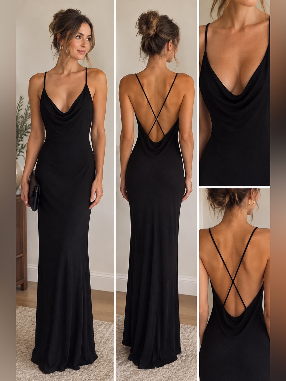 le chateau Black Cowl Neck Backless Maxi Dress